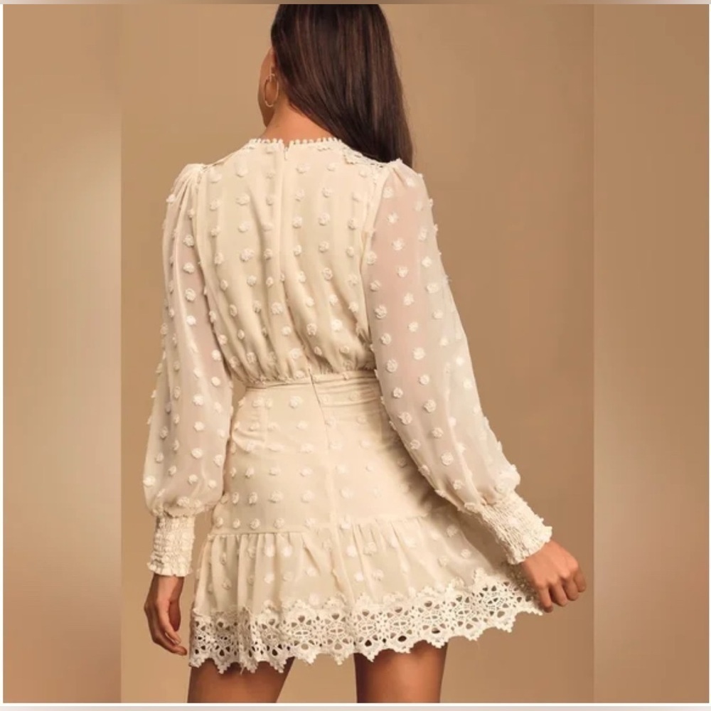 NEW Lulus Cream Embroidered Lace Boho Scandi Girl Chic XL Chiffon Dress lined - Picture 5 of 14